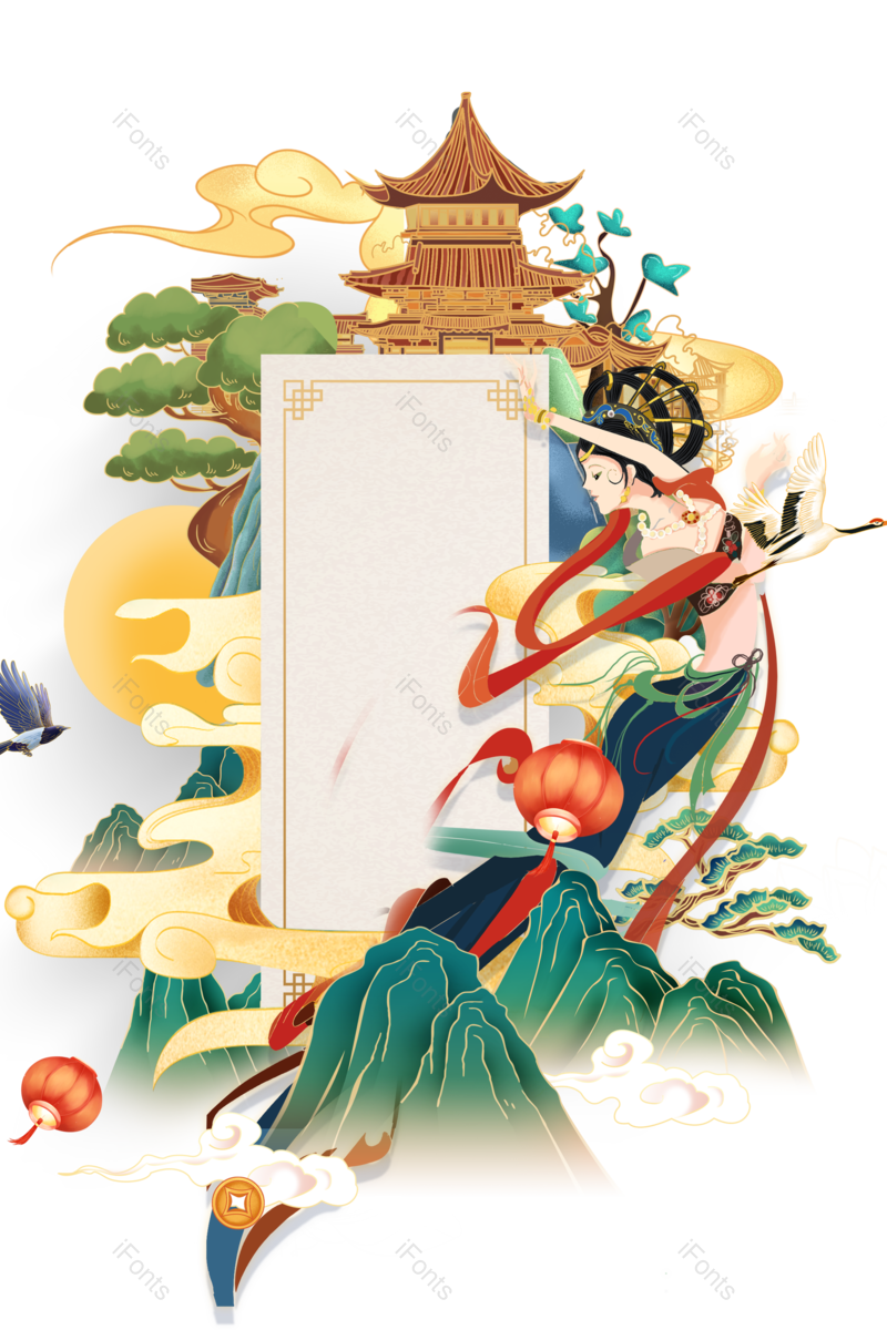 乐器图片,卷轴元素,古建筑PNG,古风人物免抠素材